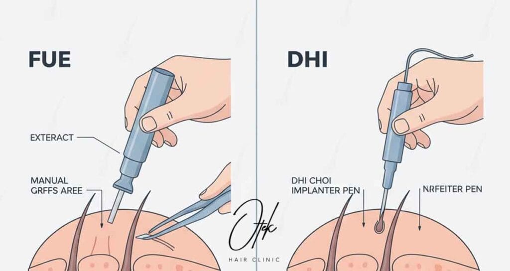 FUE Follicular Unit Extraction and DHI Direct Hair Implantation